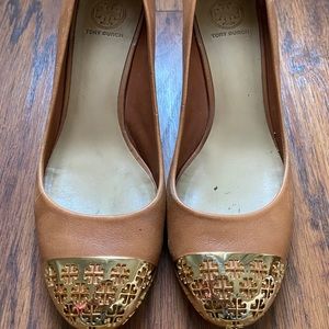 Tory Burch Wedge Tan and Gold